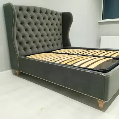 Grey Tufted Wingback Bed Frame