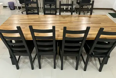 Wooden Dining Table with 8 wooden black chairs