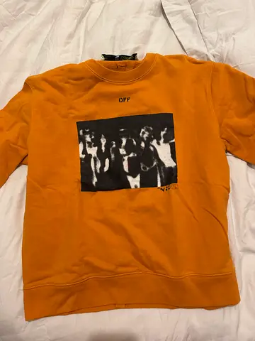 Orange off-whitegraphic crewneck sweatshirt, size unknown, lightly used