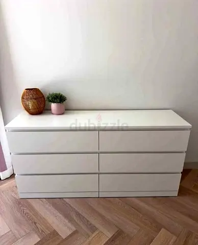 White 6-Drawer Low Dresser / Chest - Modern Minimalist