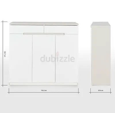 White 3-Door Sideboard Cabinet with Top Drawer - 118cm W x 104cm H