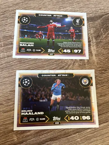 Set of 2 UEFA Topps Football Trading Cards - Mohamed Salah & Erling Haaland
