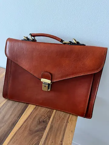 Genuine Italian Leather Brown Briefcase with Lock - Excellent Condition