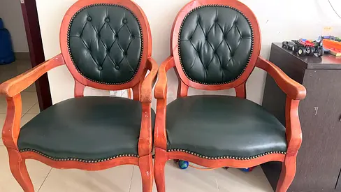 Pair of Wooden Armchairs with Green Upholstery - Good Condition