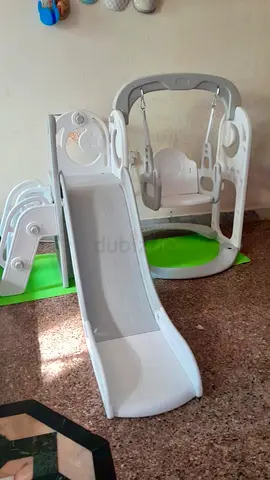 2-in-1 Baby Swing and Slide Playset - White, Good Condition