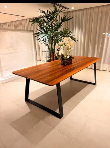 Solid Wood Dining Table with Metal Legs - 8 Seater, Modern ligne roset with delivery