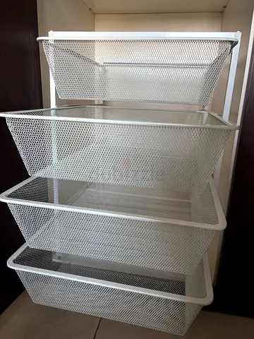 White wardrobe with 3 sliding mesh drawers and paper storage unit - good condition