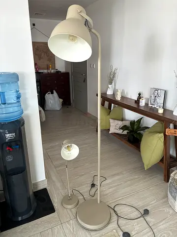 Beige Adjustable Floor and Desk Lamps with Clamp-Style Shade