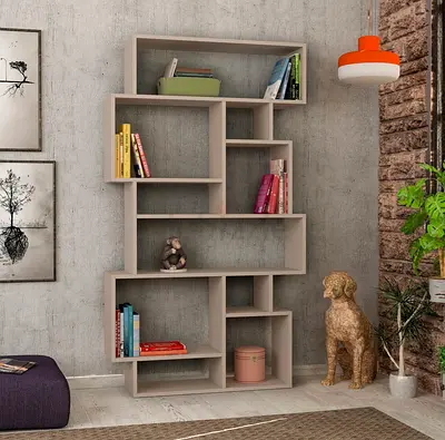 Modern geometric wooden bookcase / shelving unit - light oak finish