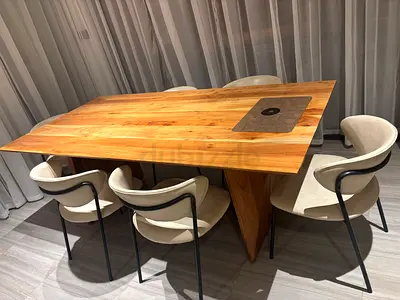 Solid Wood Dining Table with 6 Modern Upholstered Chairs