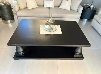 Large Designer Square Coffee Table with Pedestal Base – Matte Black