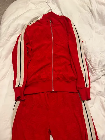 Palm angel Red two-piece tracksuit with zip jacket and striped sleeves (size L)