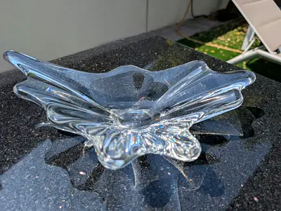 Large Vintage Freeform Crystal Glass Centerpiece Bowl / Catchall 37 x 20cm