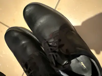 Black leather men's dress shoes - gently used, UK 9 size