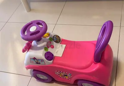 Pink Ride-On Baby Car with Steering Wheel and Sound Buttons