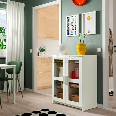 Cabinet with doors, glass/white, 78x95 cm