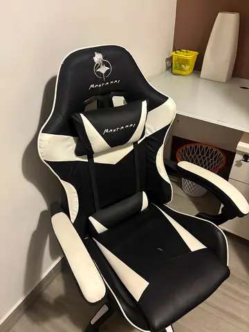 Black & White Gaming/Office Recliner Chair with Lumbar Pillow