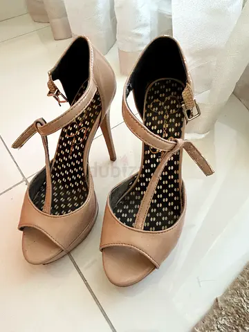 Beige T-strap High Heel Sandals - Size 37