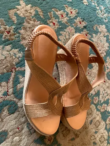 HARENCE Metallic Braided Espadrille Wedge Sandals