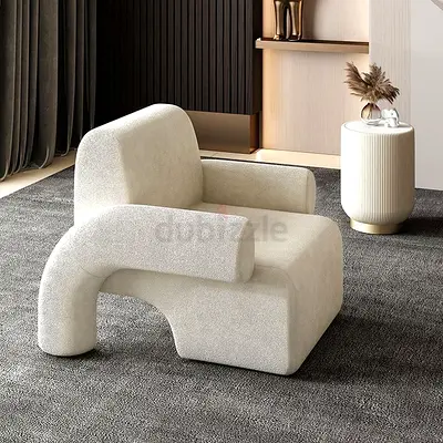 Modern Curved Armchair in Cream Bouclé — Comfortable Accent Chair