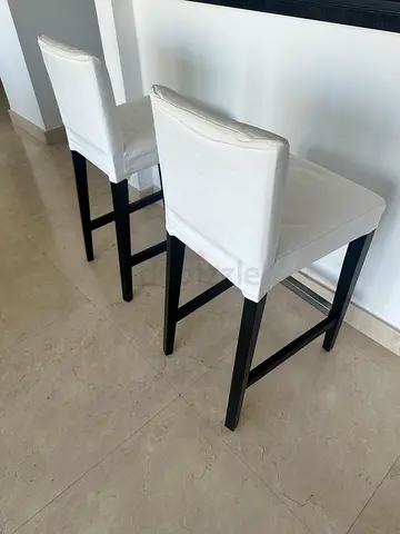 Black Wooden Stool with White Slipcover. Set of 2 for aed 80