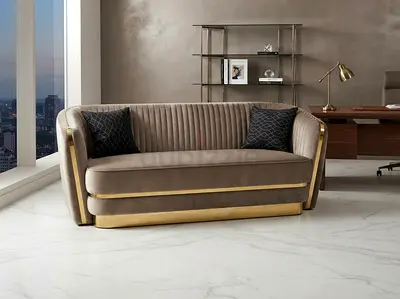 Two-seater velvet 3 set sofa with gold trim  modern lounge couch
