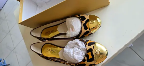 Authentic Michael Kors Leopard Print Flats with Gold Cap Toe