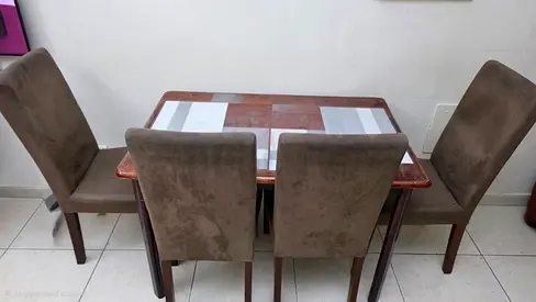 Dining table with 4 upholstered chairs - compact set