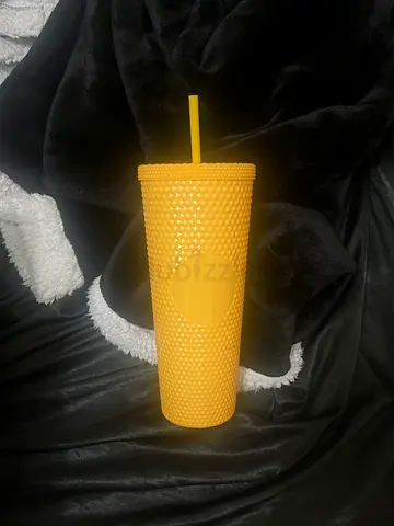 Plastic Reusable Yellow Cup With Straw