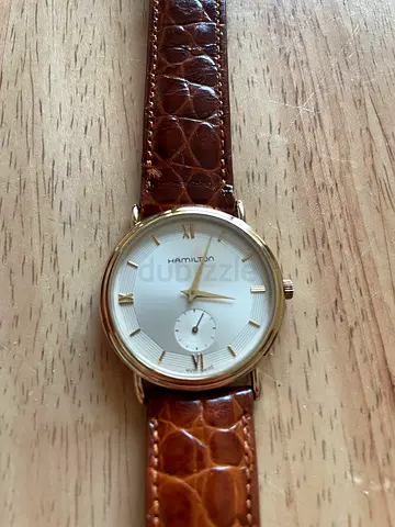 Hamilton vintage gold-tone men's dress watch with brown leather strap