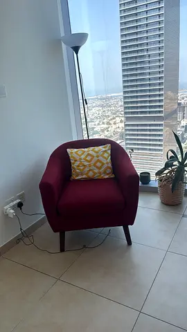 Comfortable Burgundy Accent Armchair with Cushion x2