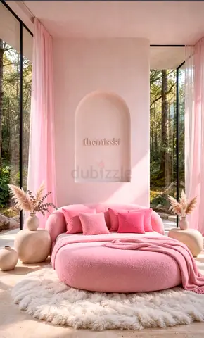 Brand New luxury pink boucle round bed for kids