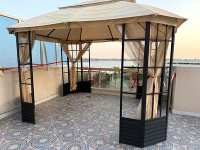 Used Outdoor Metal Gazebo with Canopy and Curtains - Good Condition