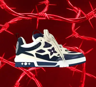 White & Navy Designer-Style Sneakers - Casual Trainers, Size Available