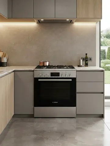 Bosch 60Cm Gas & Electric Cooker, Gas Hob With Electric Oven