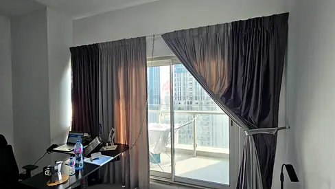 Dark grey blackout curtains 6 units - pair, with curtain bars, good condition