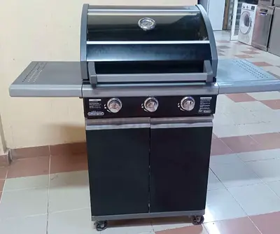 3-Burner Gas BBQ Grill with Side Shelves and Cabinet - Good Condition