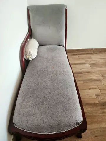 Classic wooden chaise lounge in grey upholstery- Turkish design, pure wood, newly polished
