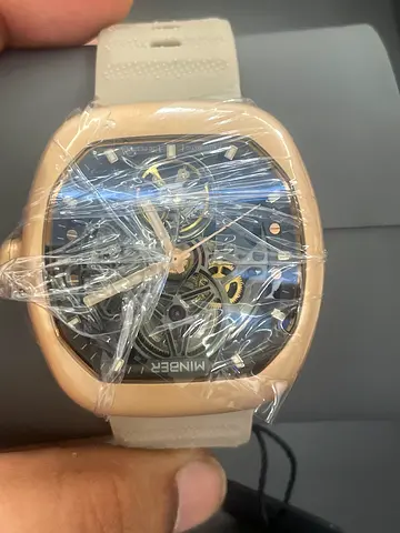MINBER Skeleton dial men's watch with beige strap (new, wrapped)