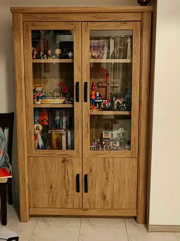 Wooden Display Cabinet with Glass Doors — Good Condition