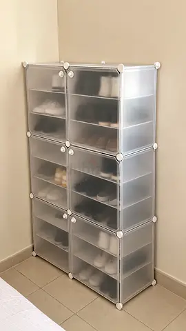 Stackable Modular Plastic Shoe Storage Organizer - 6 Cubes, Frosted