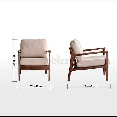 Mid-century Wooden Armchair with Beige Cushions (Set of 1)