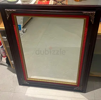 Large Ornate Wall Mirror with Dark Wood Frame and Gold Trim