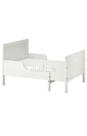 IKEA SUNDVIK extendable bed, 80×200 cm, white, including mattress and original slatted bed base.