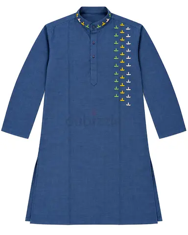 Men’s Blue Embroidered Kurta | Full Sleeve Mandarin Collar Traditional Wear | Length 41 in