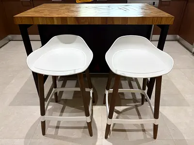 Set of 2 ikea Modern White Plastic Seat Bar Stools with Wooden Legs