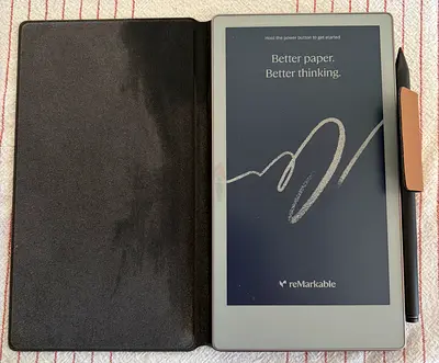 reMarkable Paper Pro Move with leather folio and pen