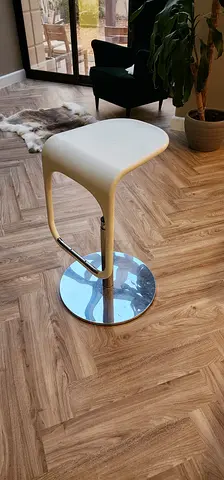White modern adjustable bar stools with chrome base. 2 pieces available