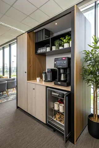 Office Coffee Station Cabinet with Built-in Fridge and Storage