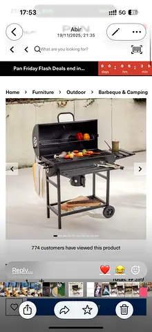 Charcoal BBQ Grill Cart with Side Shelves and Wheels - Good Condition
